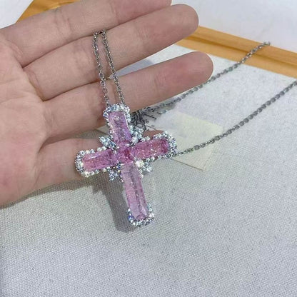 Cross Pendant Rhinestone Necklace FashionChic
