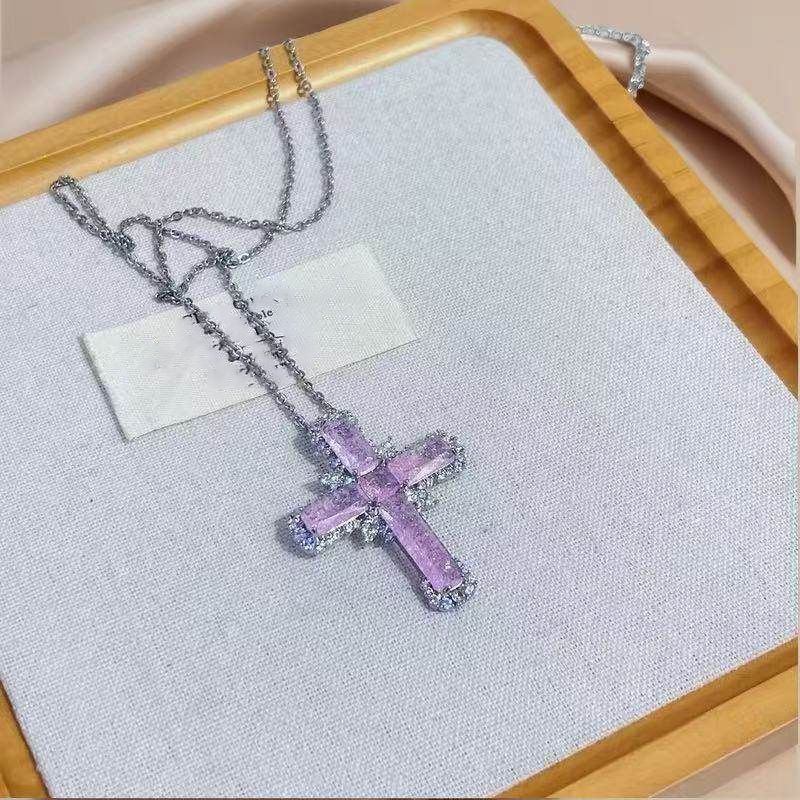 Cross Pendant Rhinestone Necklace FashionChic