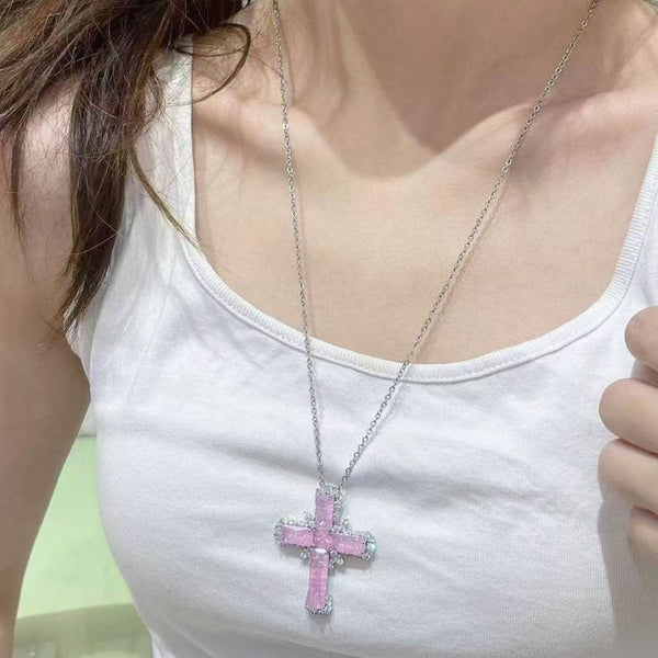 Cross Pendant Rhinestone Necklace FashionChic