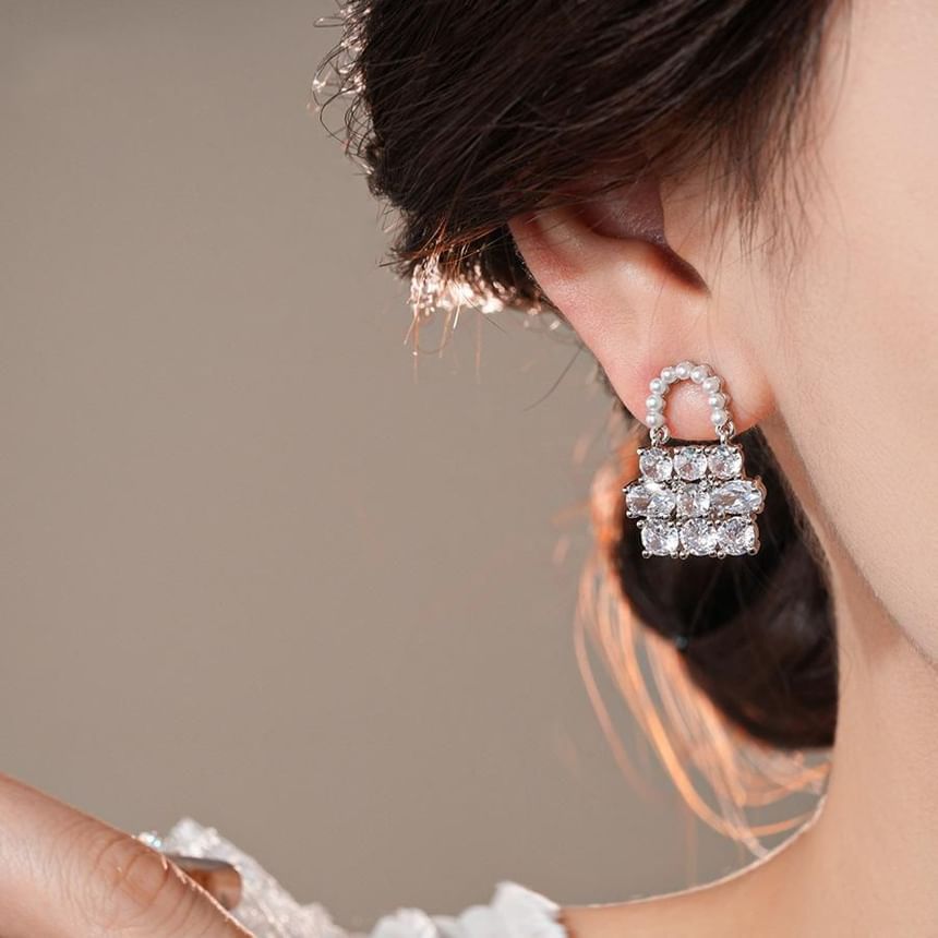 Faux Drop Rhinestone Handbag Pearl Earring FashionChic