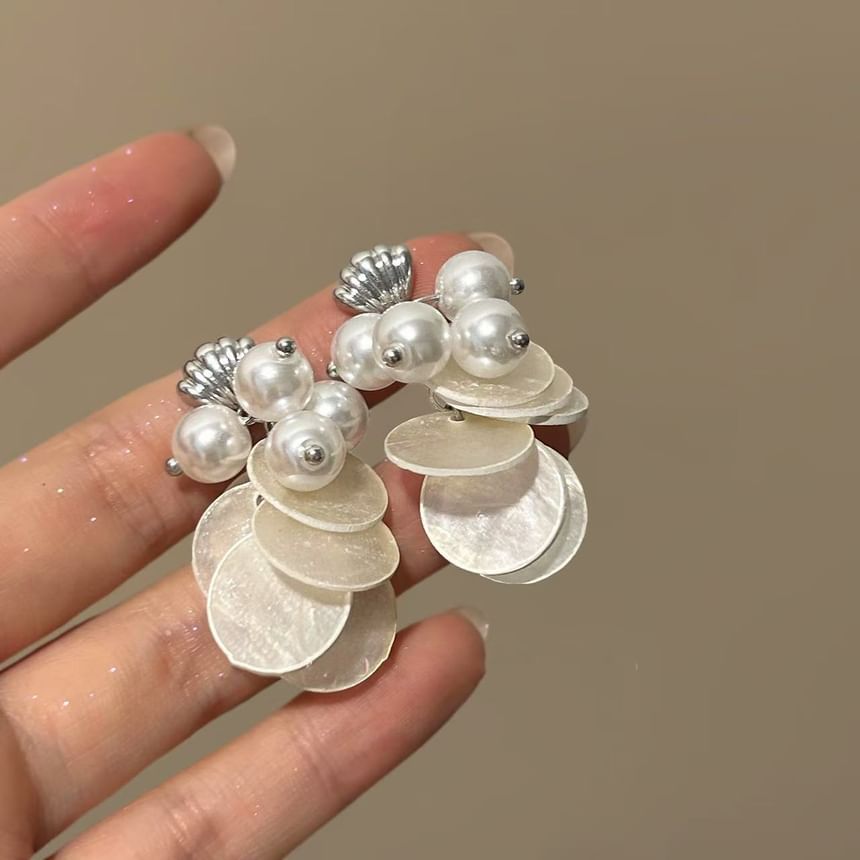 Fringed Pearl Shell Earring Faux Drop FashionChic