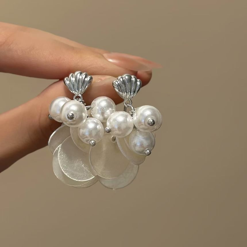 Fringed Pearl Shell Earring Faux Drop FashionChic