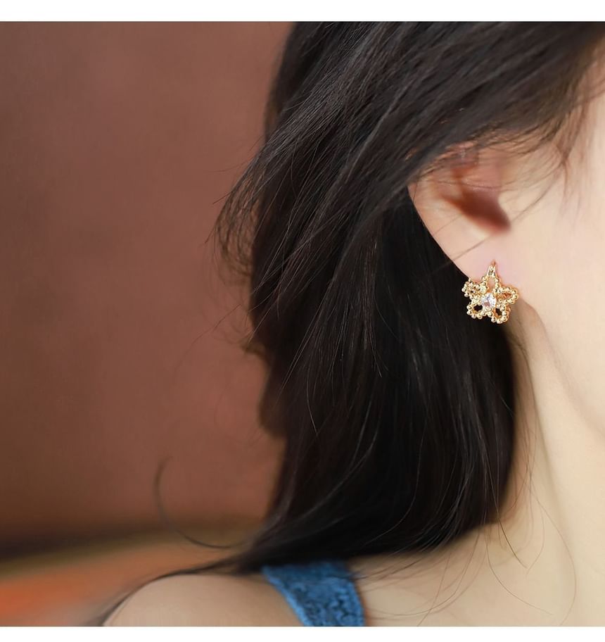 Huggie Flower Earring Rhinestone FashionChic