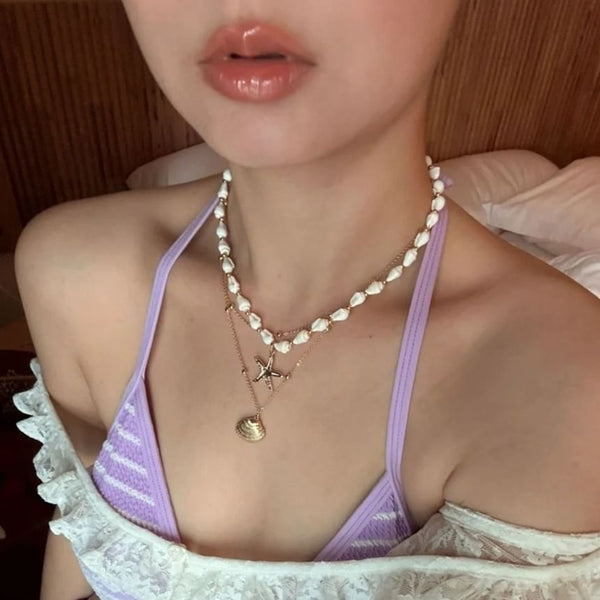 Station Shell Pendant Chain Set: + Starfish Necklace FashionChic