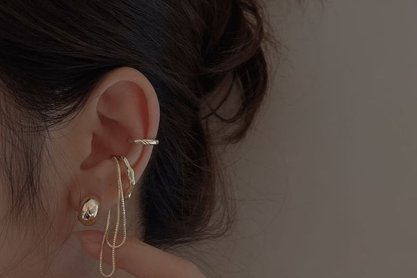 Sterling Plain Earring Hoop Ear Silver Chain Cuff + 925 Set: FashionChic