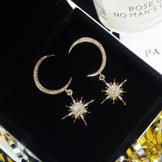 Rhinestone and Star Moon Drop Earring FashionChic