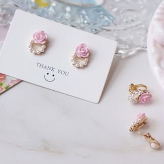 Alloy Floral Faux Pearl Stud Earring FashionChic