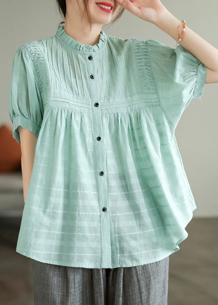 Blue Shirts Ruffled Summer Lake Wrinkled Cotton FashionChic