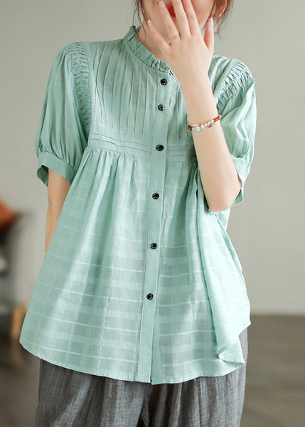 Blue Shirts Ruffled Summer Lake Wrinkled Cotton FashionChic