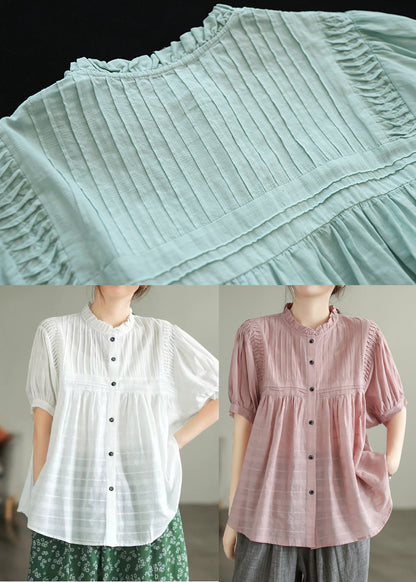 Blue Shirts Ruffled Summer Lake Wrinkled Cotton FashionChic