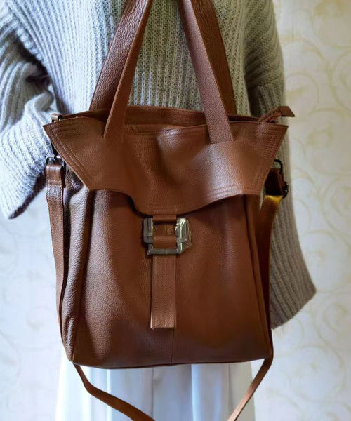 Leisure Brown Calf Leather Large Capacity Satchel Bag Handbag HJ1022 Ada Fashion
