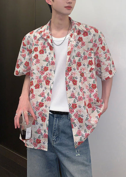 Leisure Versatile Short Sleeved Floral Vacation Style Shirt For Men HG007 Men-Silk-MENSTP240725