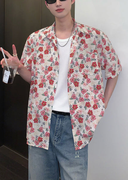 Leisure Versatile Short Sleeved Floral Vacation Style Shirt For Men HG007 Men-Silk-MENSTP240725