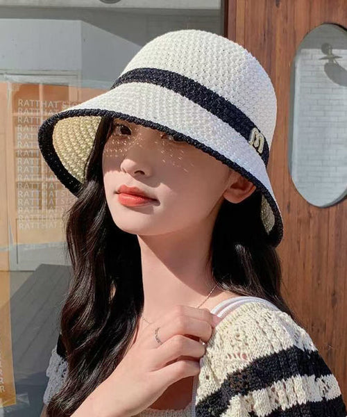 Knitted Leisure Hat White Bucket Hollowed Breathable Out FashionChic