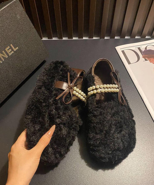 Leopard Faux Fur Stylish Splicing Nail Bead Flat Feet Shoes TQ059 ABC