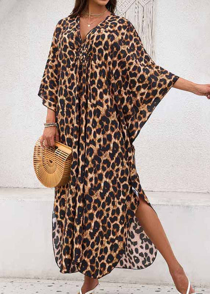 Oversized Open Summer Side Chiffon Print Leopard Dress Vacation FashionChic
