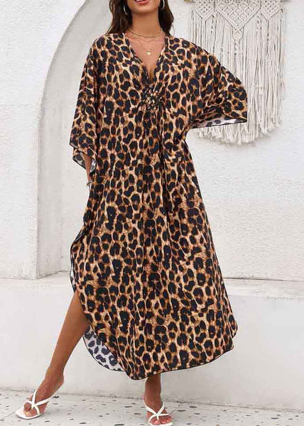 Oversized Open Summer Side Chiffon Print Leopard Dress Vacation FashionChic