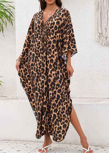 Oversized Open Summer Side Chiffon Print Leopard Dress Vacation FashionChic