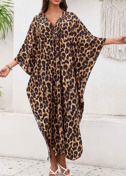 Oversized Open Summer Side Chiffon Print Leopard Dress Vacation FashionChic