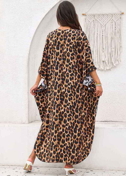 Oversized Open Summer Side Chiffon Print Leopard Dress Vacation FashionChic