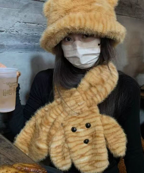 Leopard Print Cute Faux Fur Fisherman Hat Scarf Set RB050 ABC