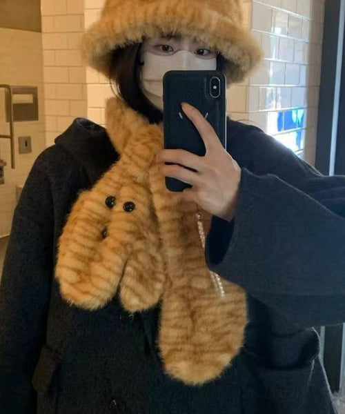 Leopard Print Cute Faux Fur Fisherman Hat Scarf Set RB050 ABC