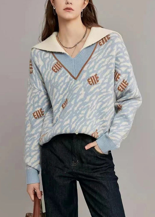 Light Blue Original Design Knit Sweaters Sailor Collar Winter WK005 OM-SW241119