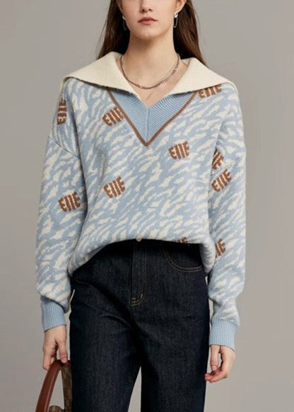 Light Blue Original Design Knit Sweaters Sailor Collar Winter WK005 OM-SW241119