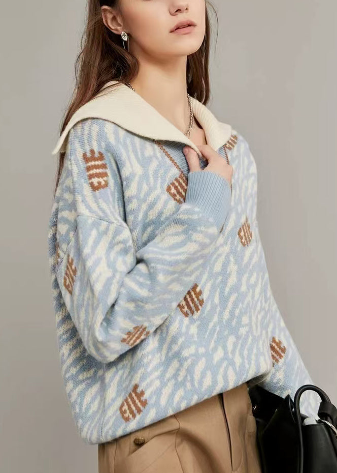 Light Blue Original Design Knit Sweaters Sailor Collar Winter WK005 OM-SW241119