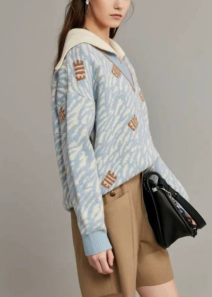 Light Blue Original Design Knit Sweaters Sailor Collar Winter WK005 OM-SW241119