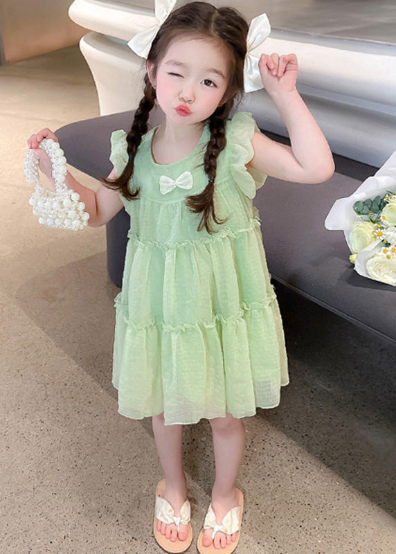 Light Green O-Neck Tulle Girls Mid Dresses Short Sleeve GF022 MM-RCTZ-SDM230724