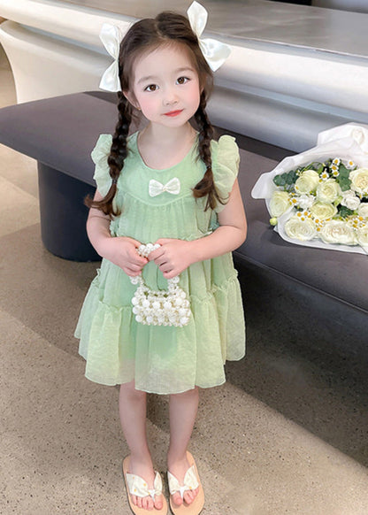 Light Green O-Neck Tulle Girls Mid Dresses Short Sleeve GF022 MM-RCTZ-SDM230724