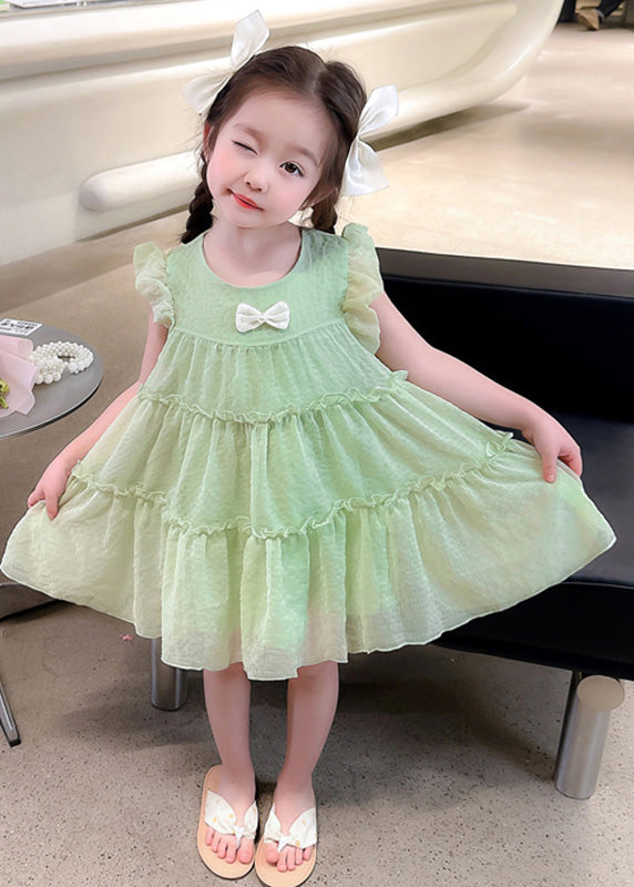 Light Green O-Neck Tulle Girls Mid Dresses Short Sleeve GF022 MM-RCTZ-SDM230724