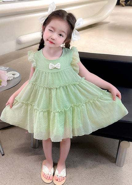 Light Green O-Neck Tulle Girls Mid Dresses Short Sleeve GF022 MM-RCTZ-SDM230724