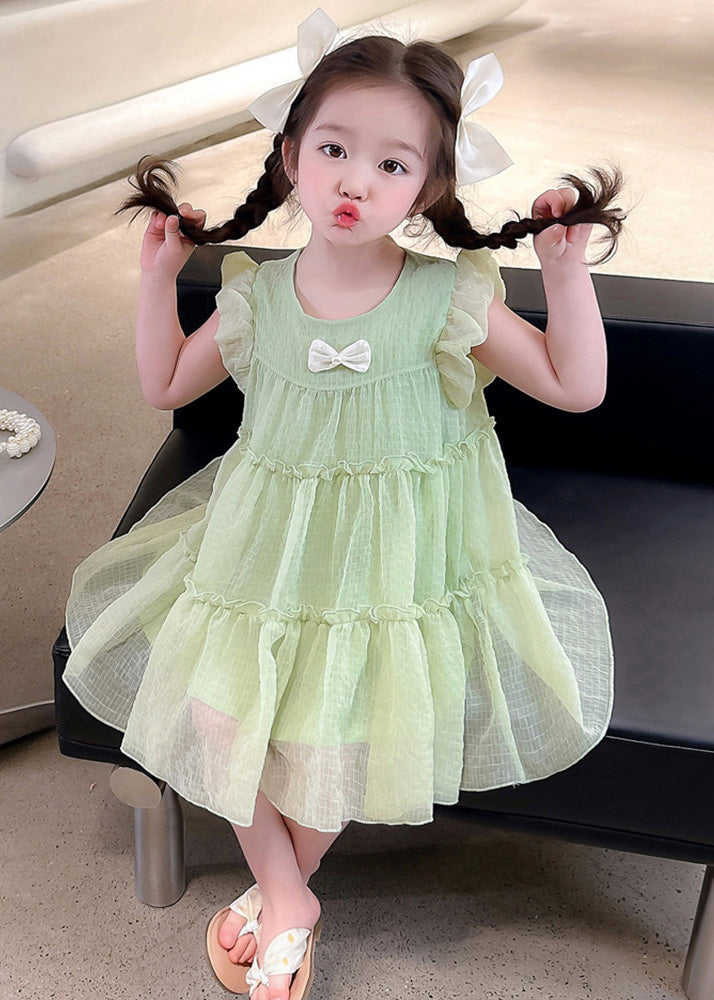 Light Green O-Neck Tulle Girls Mid Dresses Short Sleeve GF022 MM-RCTZ-SDM230724