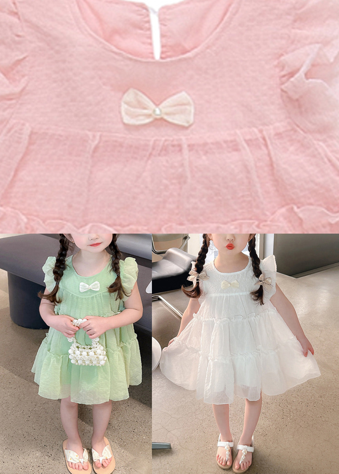 Light Green O-Neck Tulle Girls Mid Dresses Short Sleeve GF022 MM-RCTZ-SDM230724