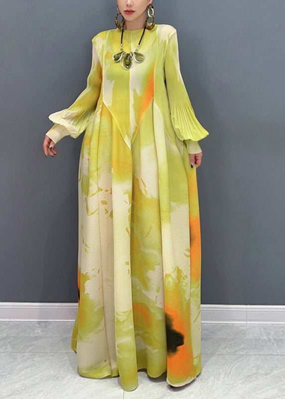 Light Green Print Patchwork Chiffon Maxi Dress Long Sleeve UU1061 SH-LF-FDL240526