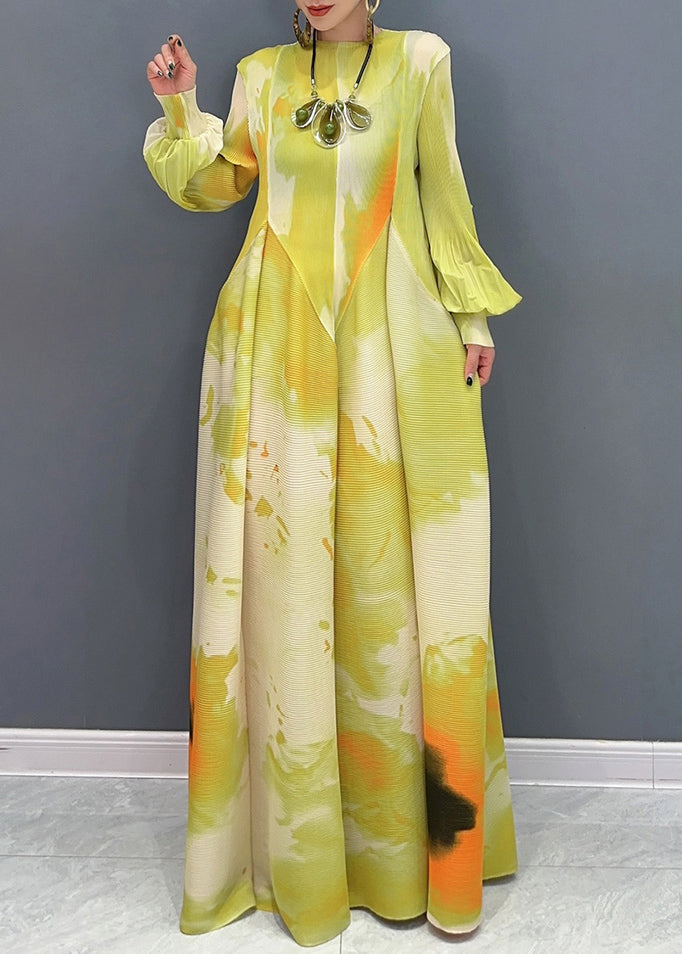 Light Green Print Patchwork Chiffon Maxi Dress Long Sleeve UU1061 SH-LF-FDL240526