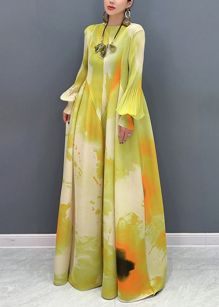 Light Green Print Patchwork Chiffon Maxi Dress Long Sleeve UU1061 SH-LF-FDL240526