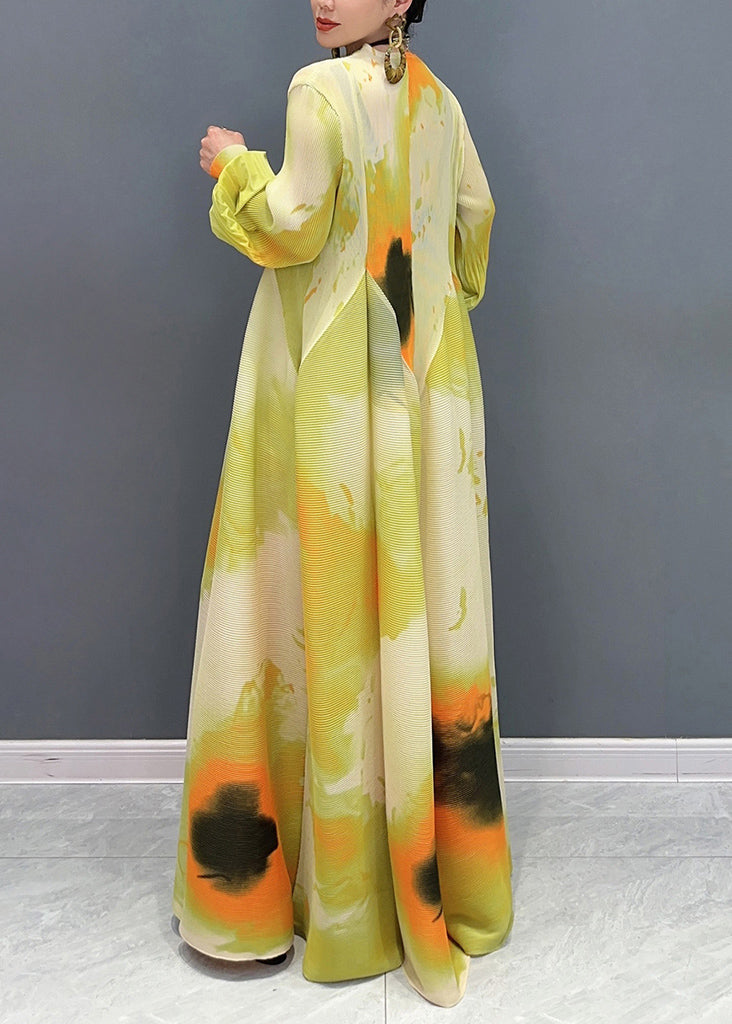 Light Green Print Patchwork Chiffon Maxi Dress Long Sleeve UU1061 SH-LF-FDL240526