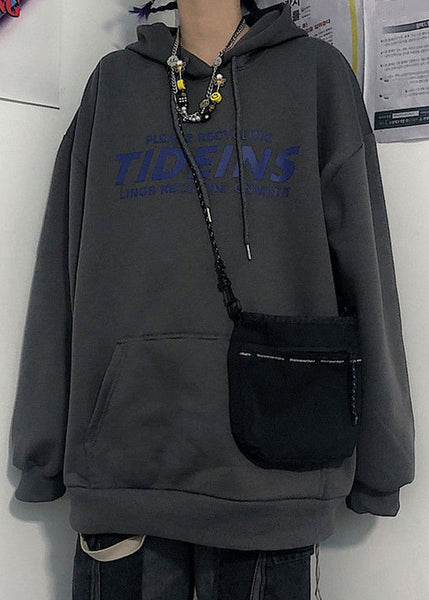 Light Grey Print Pockets Cotton Sweatshirt Men Hooded Spring YQ035 ABC