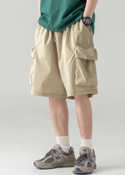 Shorts Khaki Light Drawstring Waist Summer Mens Cotton Elastic FashionChic