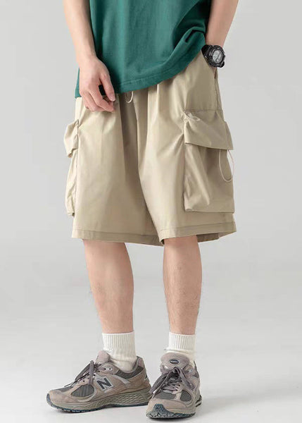 Shorts Khaki Light Drawstring Waist Summer Mens Cotton Elastic FashionChic