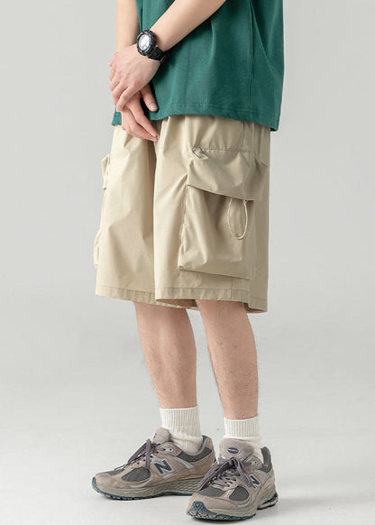Shorts Khaki Light Drawstring Waist Summer Mens Cotton Elastic FashionChic