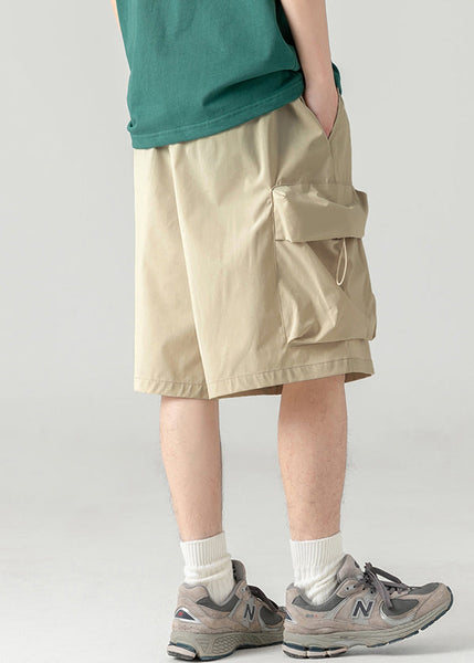 Shorts Khaki Light Drawstring Waist Summer Mens Cotton Elastic FashionChic