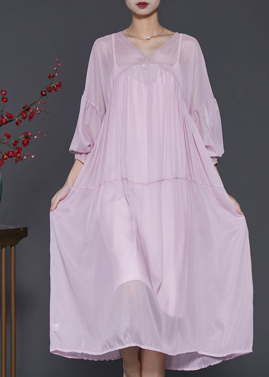 Light Purple Chiffon Dress Two Pieces Set Oversized Lantern Sleeve SD1009 Ada Fashion