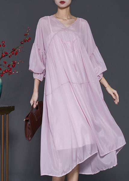 Light Purple Chiffon Dress Two Pieces Set Oversized Lantern Sleeve SD1009 Ada Fashion