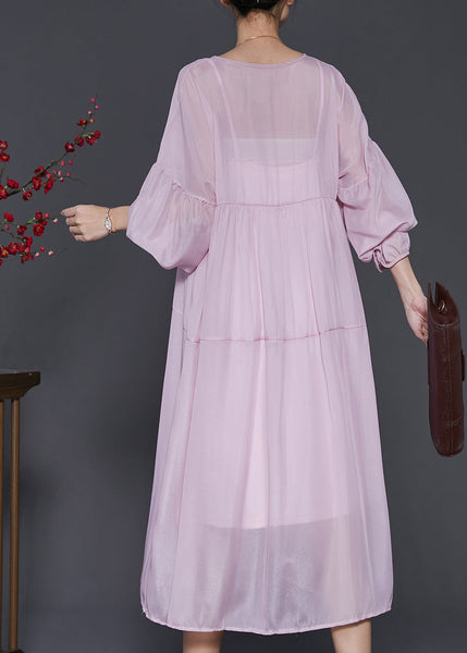 Light Purple Chiffon Dress Two Pieces Set Oversized Lantern Sleeve SD1009 Ada Fashion