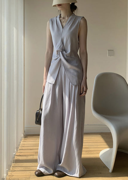 Lace V Cotton Two Solid Neck Set Purple Piece Up Light Summer FashionChic