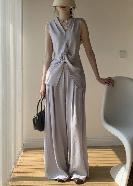 Lace V Cotton Two Solid Neck Set Purple Piece Up Light Summer FashionChic